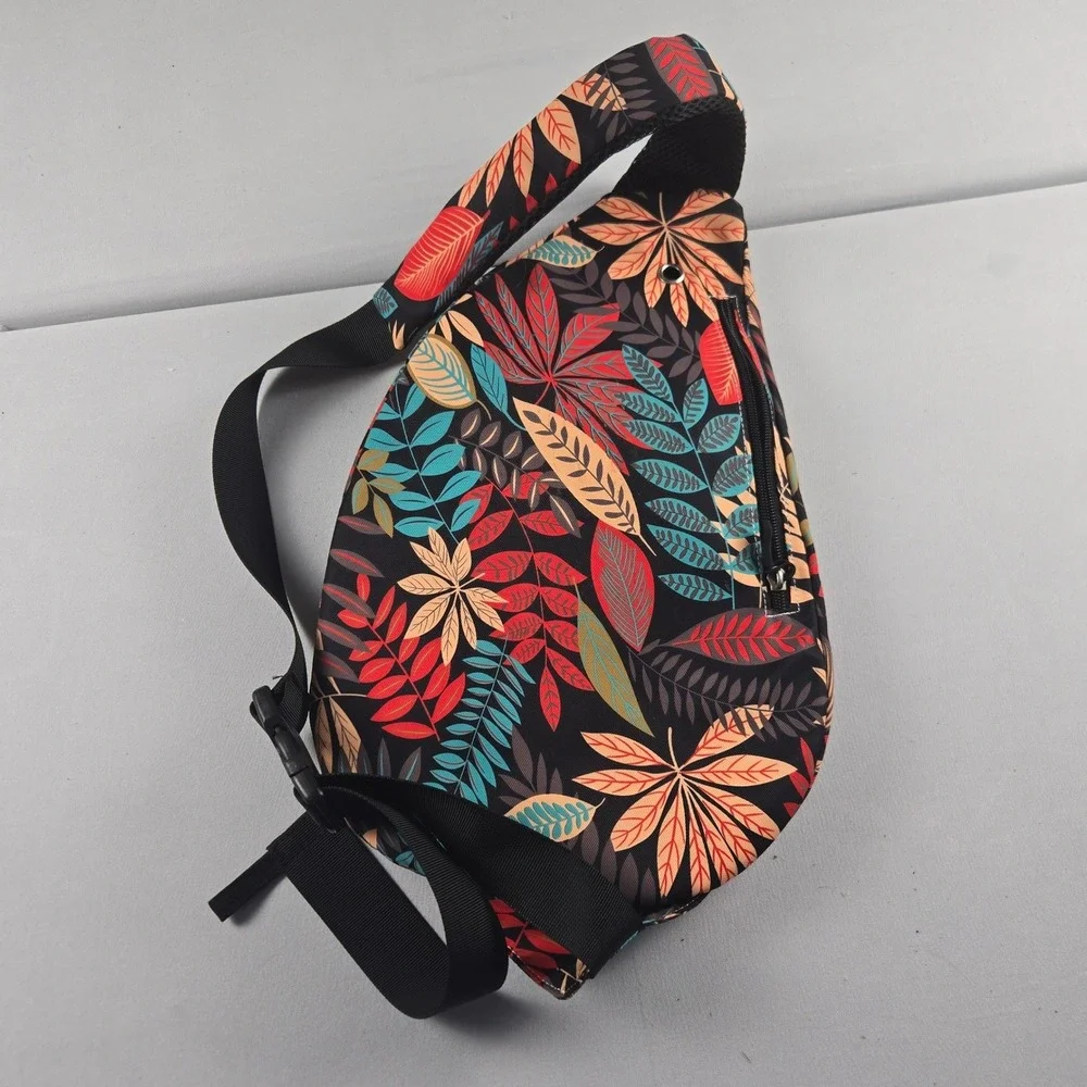 Tropical Floral Crossbody Backpack with Multi- Pockets Sling Bag Travel Boho